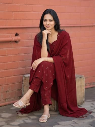 Image of ANNI Designer Women's Purple Printed Kurta Set | Pure Viscose 3 Piece Ethnic Suit Set with Pant & Dupatta | Festive for Women | Cotton Kurta Sets for Woman