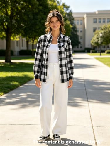 Image of SANGTREE Girls & Women's Long Sleeve Flannel Plaid Shirt Button Down Shirts, 3 Months - US 2XL