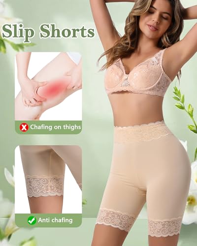 Image of Women's Cooling Mesh Lace Slip Shorts for Under Dresses Anti Chafing, Anti-Roll Lace, Soft Breathable Skin-Friendly