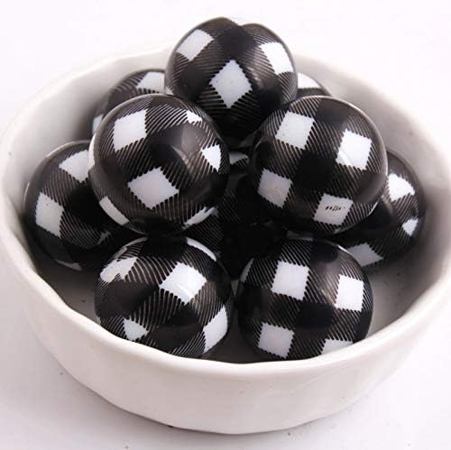 Calvas 100pcs/lot 20mm Acrylic White Solid Beads Print Black Plaid for Chunky Beads Necklace Jewelry