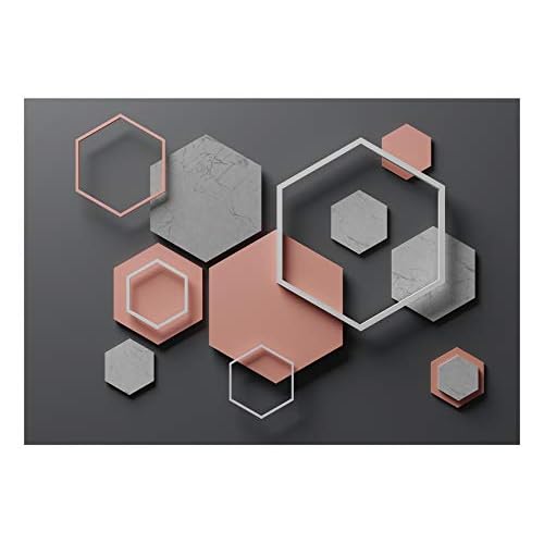 murando Fototapete 3D Effekt 350x256 cm Vlies Tapeten Wandtapete XXL Moderne Wanddeko Design Wand Dekoration Wohnzimmer Schlafzimmer Büro Flur geometrische Hexagon rosa grau a-A-0638-a-a
