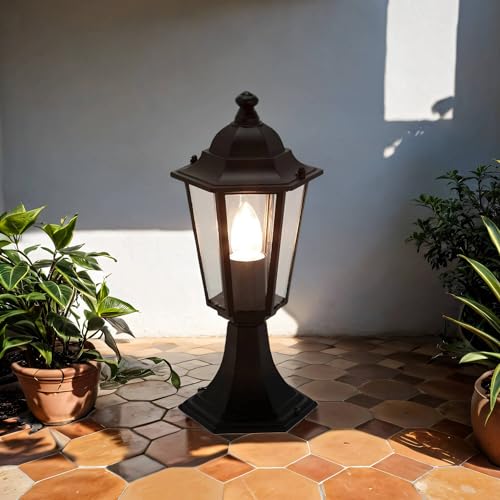 Wegeleuchte Aluminium Glas in Schwarz IP44 Weg Terrasse H:40 cm E27 Rustikale Laterne nostalgische Sockelleuchte Außen PARIS