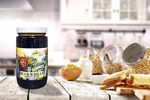 Goshen Amish Country Extremely Raw Buckwheat Honey - Unfiltered, Unprocessed, Pure & Natural - Harvested in the USA - Rich Flavor for Tea, Cooking, Wellbeing - Kosher Certified - 16oz Glass Jar