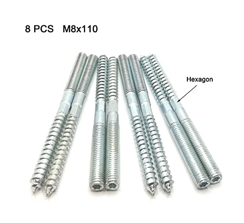 Image of Hanger Bolt M8x110 Silvery Double Headed Bolt Self-Tapping Screw with Hexagon for Furniture 8Pcs