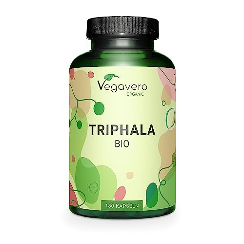 TRIPHALA Kapseln BIO Vegavero® | 180 Kapseln | HOCHDOSIERT mit 650 mg pro Kapsel | Bio Triphala Pulver aus Indien | Vegan | Ohne Zusatzstoffe