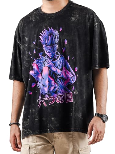 トップス STONE  Buy ComicSense.xyz Unisex Anime Oversized Stone Washed T Shirts