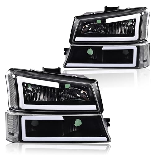 Image of GRAND ORANGE LED DRL Headlight Assembly Compatible with Chevy Silverado 1500 2500 3500 HD Models 2003-2006 / Fit Avalanche 1500 2500 03-06 Headlamp Clear lens Black Housing Clear Reflector