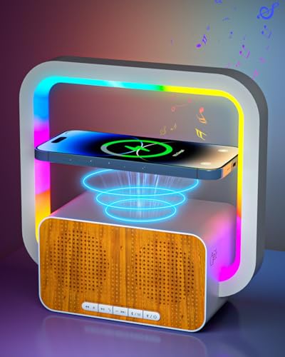 doopo Bluetooth Speaker with Night Lights, 15W Wireless Charging with Phone Holder, Bedroom Decor/Teens Girls Boys Gifts Idea/Bedside Light Dimmable with Dynamic Colored Music Lights for Party