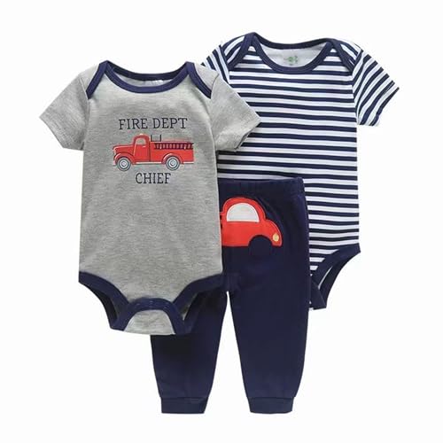 Miracle Baby Conjunto de Ropa de Algodón para Recién Nacido Bebé Niño Niñas Verano Body Mameluco Pantalones 3 Piezas Trajes para Niños, gris, 0-3 meses