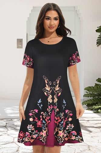 Image of Summer Dresses for Women Casual Tshirt Short Sleeve Floral Sundress Beach Cover Ups with Pockets 2026