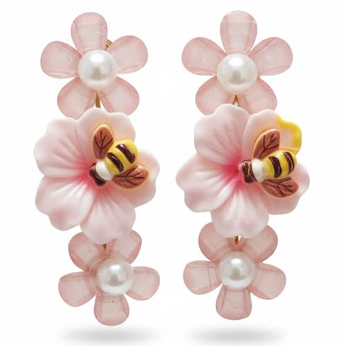 Image of Alvero 2Pc Elegant Flower Hair Clips for Women, Translucent Floral Barrettes with Pearl & Crystal Rhinestone, Cute Korean Style Clips for Wedding, Party - 6 x 2 x 1.5cm (Pack of 2 Piece) (Light Pink)
