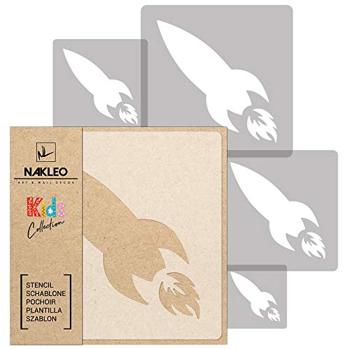 NAKLEO Painting Stencils Set for Nursery Room, 5 Pcs Templates 3.5" to 13.4" Rocket Space Skyrocket, Plastic and Reusable Drawing Stencils, Decor, Craft DIY Wall Furniture