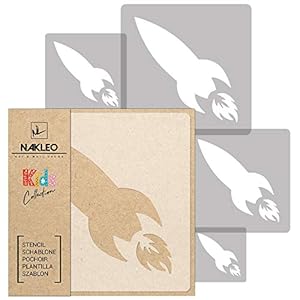 NAKLEO 5 pcs Reusable Plastic Stencils – Rocket Space Skyrocket – 13.4″ to 3.5″ – Pattern Children Kids Painting Template Room Decor – Craft DIY Wall Furniture