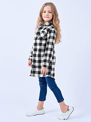 Image of OCHENTA Girls Flannel Shirt Dress 100% Cotton Plaid Button Down Buffalo Check Long Sleeve Kids School Outfits (3-12Y)