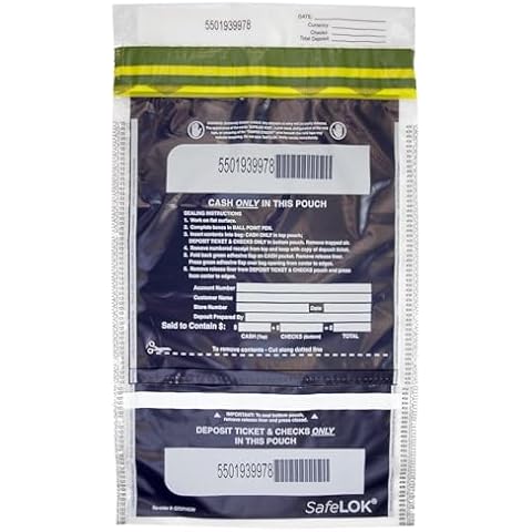 ControlTek SafeLok 10" x 15", Clear,Vertical Twin Deposit, 100 Bags, Tamper-Evident Deposit Bags for Cash Handling, Moisture, Heat and Cold Sensitive Ink, Tear-off receipt + Large Barcodes 585092 Cover