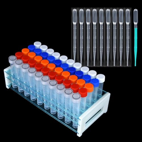 50pcs 10ml vials with caps Plastic Cryogenic Test Tubes with caps lab cryovial Tube Container cryovials with 10pcs 3ML Dropper Pipette (50pcs 10ml Test Tubes)