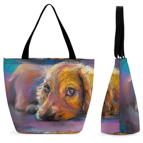 Sac à main pour femme chiot coloré grand format - Sac bandoulière cabas shopping