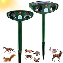 2 Pack Solar Ultrasonic Animal Repeller Outdoor Squirrel Cat Deer Repellent Devices with Motion Sensor Waterproof Solar Animal Repellent Deterrent to Scare Raccoon Skunk Rabbit Dog for Yard Garden