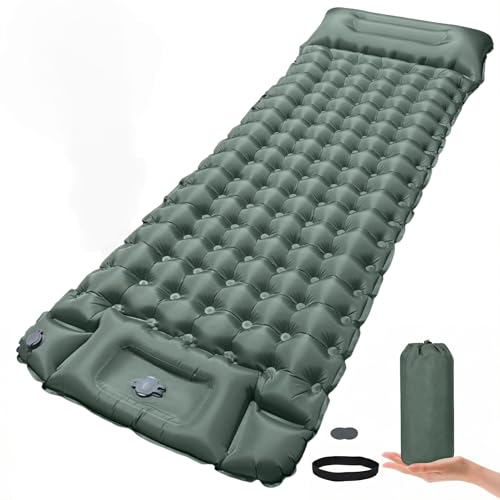 QUXV Matelas de Camping Matelas autogonflant ultraléger avec Oreiller et Pompe à Pied intégrée Matelas de Camping Gonflable Portable et Compact pour Le Trekking en Plein Air