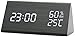 Wooden Alarm Clock,Digital Clock With 3 Levels Adjustable Brightness 3 Groups of Alarm Time,Triangle USB/4AAA Battery Powered Sound-Controlled, Displays Time Date Temperature and Humidity(Black)
