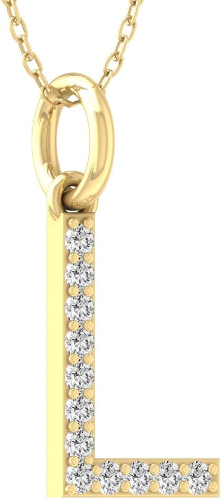 1/10 Carat Round Diamond A-Z initial Pendant Necklace | 10K, 14K Yellow or White Gold and Sterling Silver Cable Chain Necklace 18 inch | I-J Color and I2-I3 Clarity