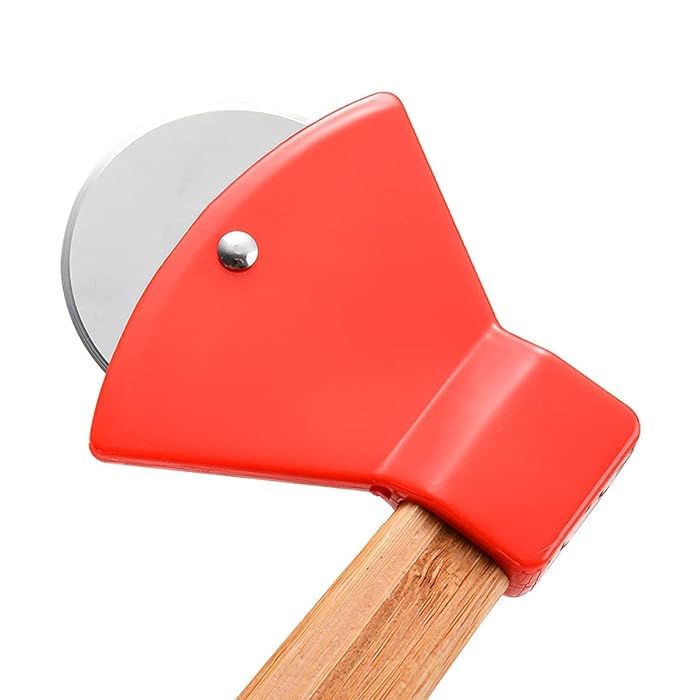 Image of Axe Shaped Pizza Cutter with Sharp Rotating Blade for Pizza, Bread, Cakes (Multi) - RA075-RED