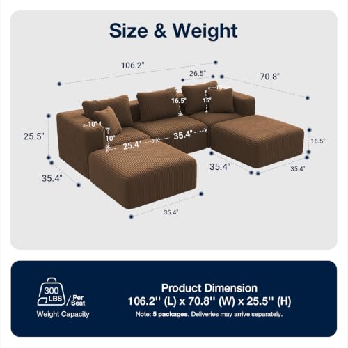 Image of Avenco 106-inch U-Shaped Modular Sectional Sofa Couch with 2 Ottomans