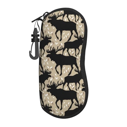 TZTTZT - Funda para anteojos de sol clásico con cuernos de alce, funda de lectura con gancho, funda de neopreno suave y ligera con cierre para mujeres y hombres