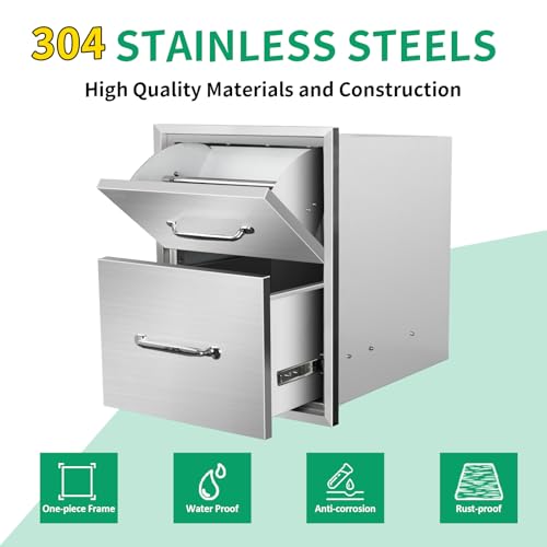 Image of Outdoor Kitchen Drawers 16 inch W x 20 inch H x 20 inch D Stainless Steel Paper Towel Drawers with Ergonomic Handle for BBQ Island, Patio Grill Station & Outdoor Kitchen Cabinets