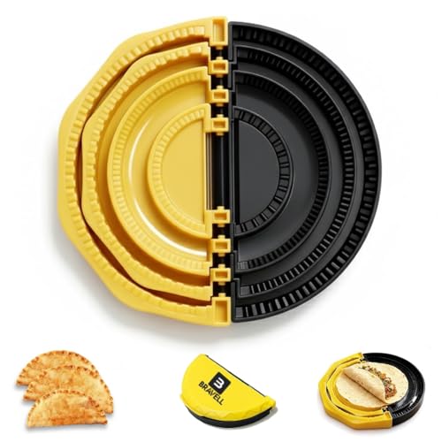 Image of 4-in-1 Tortilla Sealer (10+8+6+4 Inch) Crimper & Empanada Maker Press - Make Tortillas, Dumplings & More with Easy-Clean Food-Grade Plastic Tool with User Manual in Yellow /Black