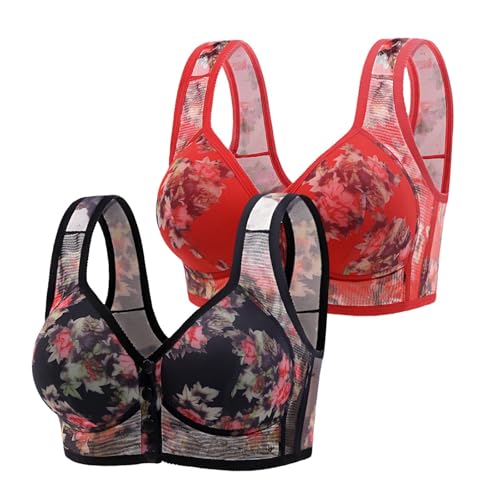 1 brasier de 2 piezas con botones frontales para ancianos, brasier deportivo diario con cierre frontal, brasier de algodón sin varillas, delgado que no deja marcas, talla grande, ropa interior cómoda