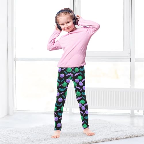 Girls' Athletic Leggings Ankle Length Yoga Dance Pants Kids Teen 4T Fluorescent Pumpkin Bat4