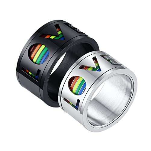 Epinki Anillo Compromiso Pareja, 11MM Anillo LGBT Love Giratorio Negro Plata Acero Inoxidable Mujer Talla 17 & Hombre Talla 17 Cover