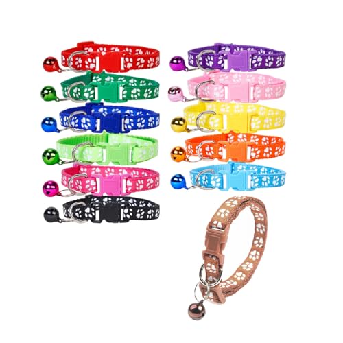 LIANRISES 12 Piezas Collar para Gato y Perro Pequeño 19-31cm, Personalizado con Campana, Botón De Liberación Rápida, Ajustable y Seguro