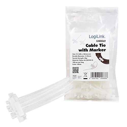 Fascette Stringicavo Logilink Con Etichetta - 100 Pezzi Da 100x2,5mm | Resistenza 8kg | Bianco - Foto 2