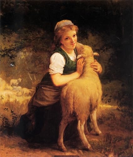 Lienzo Ragazza con agnello de Emile Munier Impresión Premium de 60x90cm para Despacho
