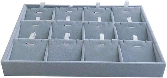 Image of 12 Slot Pendant Earring Card Tray Grey Velvet Jewelry Drawer Organizer Tray Stackable