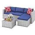 GAOMON 5 Piece Outdoor Patio Furniture Set, All-Weather PE Wicker Sectional Couch Set with Cushions and Ottomans, Outdoor Patio Conversation Set with Glass Table for Backyard, Porch, Balcony