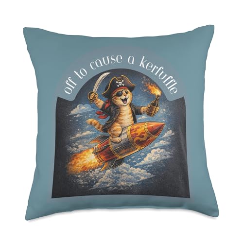 Funny Cat Off to Cause a Kerfuffle Throw Pillow