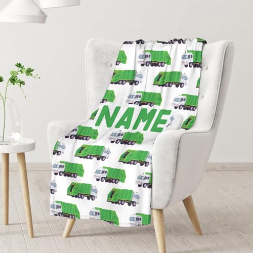 Mercuryelf Custom Garbage Truck Blanket Gift - 30x40 Inches Modern Throw Blankets for Kids - White Soft, Fuzzy & Warm Throws for Lap, Crib