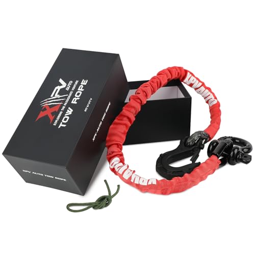 XPV AUTO 4FT Recovery Strap (18,000lb.) with Winch Hook and D-Ring Shackle Synthetic Tow Recovery Rope for ATV Mud Recovery