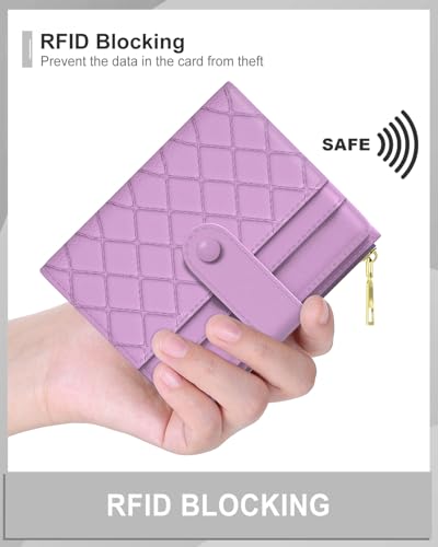 Womens Wallet, RFID Small Slim Wallets for Women, Compact Credit Card Holder, Cute Leather Bifold Ladies Purse with Zipper Coin Pocket and ID Window, Purple4
