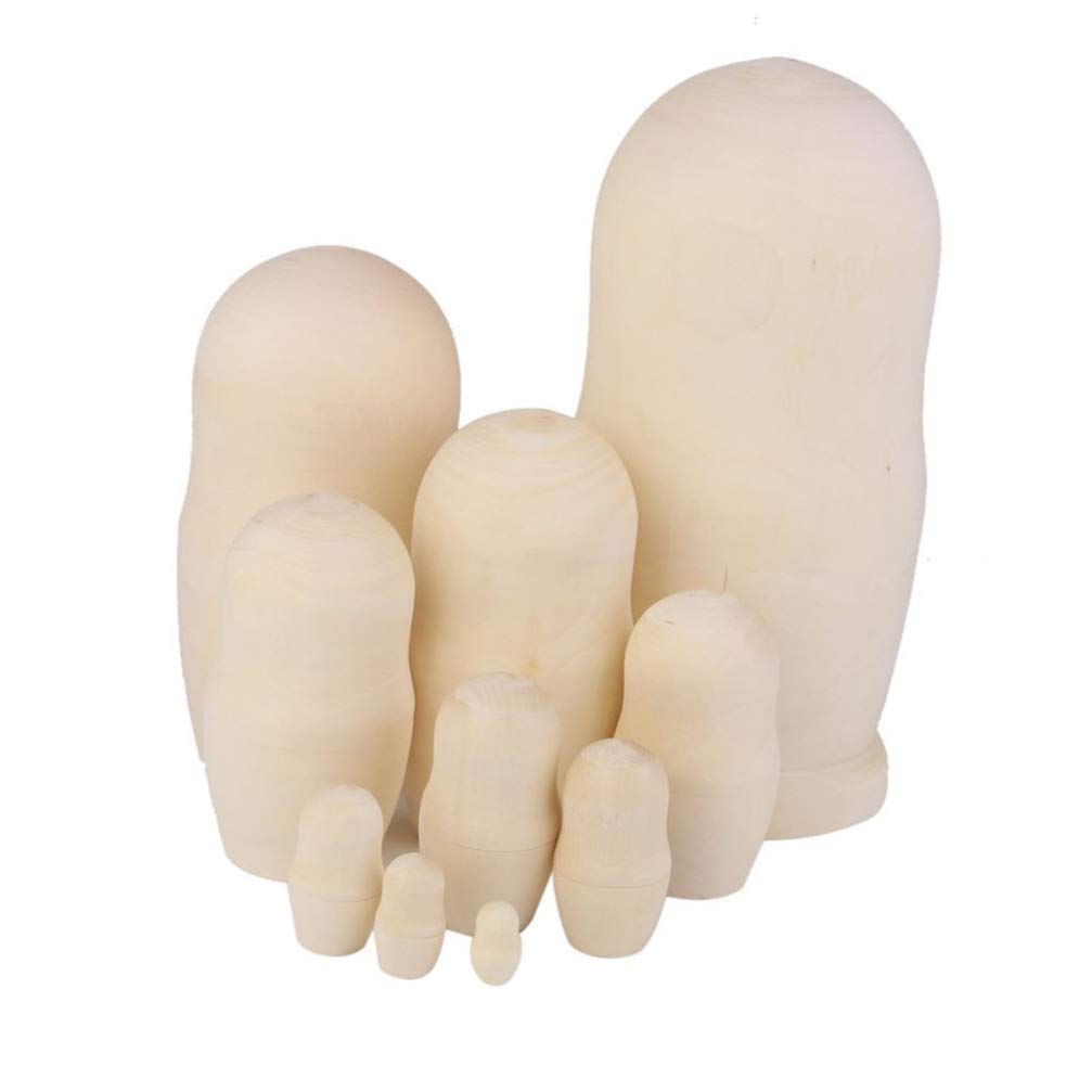 Gadpiparty Lot de 10 poupées de nidification vides faites à la main en bois russie poupées de nidification DIY artisanat matriochka