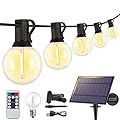 Larkvue 25FT Solar String Lights Outdoor with Remote, Waterproof Dimmable 3 Modes Patio Lights with 10+1 LED Shatterproof G40 Bulbs for Backyard-Black