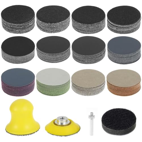184pc Schleifscheiben 50mm Klett Nasse Trockene schleifpads, Runde Schleifpapier (Körnung 60-10000 Grit), Exzenterschleifer Schleifblätter für Metall Holz Glas Auto Polieren