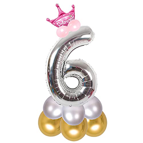 Image of Pink 32 Inches Numbers 6 Shape Large Big Foil Helium Balloons For Party Decorations In Happy Birthday Anniversary Office Items Materials Set Pack,13 Pcs
