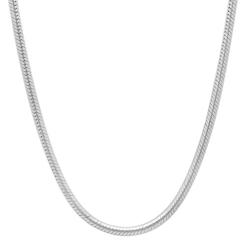 3mm Solid .925 Sterling Silver Round Snake Chain Necklace, 24 inches + Gift Box