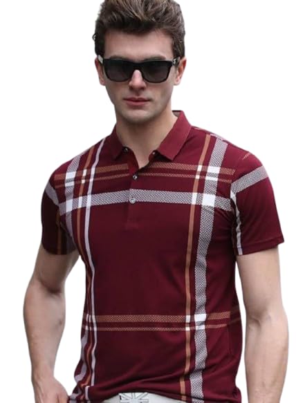 LOOP STITCH Men's Check Print Half Sleeve Polo Button T Shirt | Trendy Stylish Casual Printed Collared Neck Regular Fit T ... - Review, Price and Buying Guide