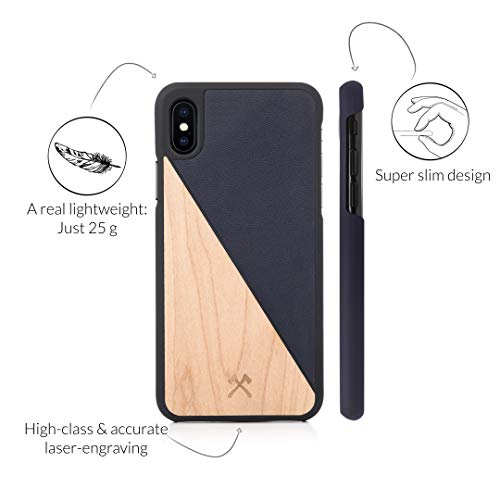 Woodcessories – Capa de madeira verdadeira compatível com iPhone Xs Max, EcoCase Split, Maple / Blue