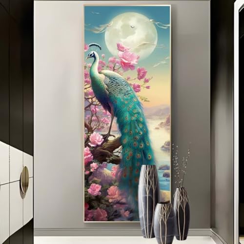 Peinture diamant lune paon pour decoration murale salon kit complet adulte debutant